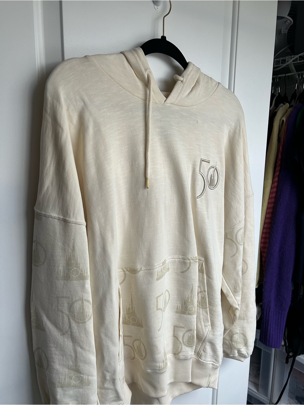 Disney Cream Men's Hoodie with Subtle 50 Logo